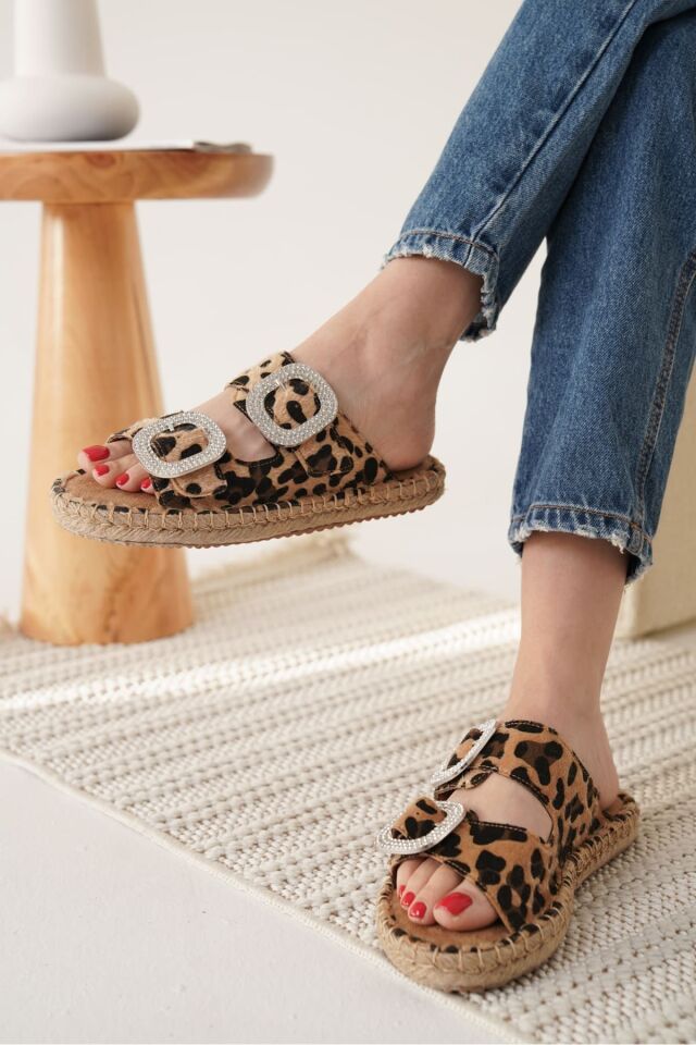 Süet Leopar Taşlı Kadın Terlik TR35MY05E