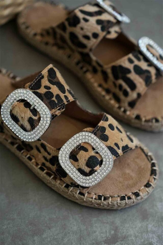 Süet Leopar Taşlı Kadın Terlik TR35MY05E