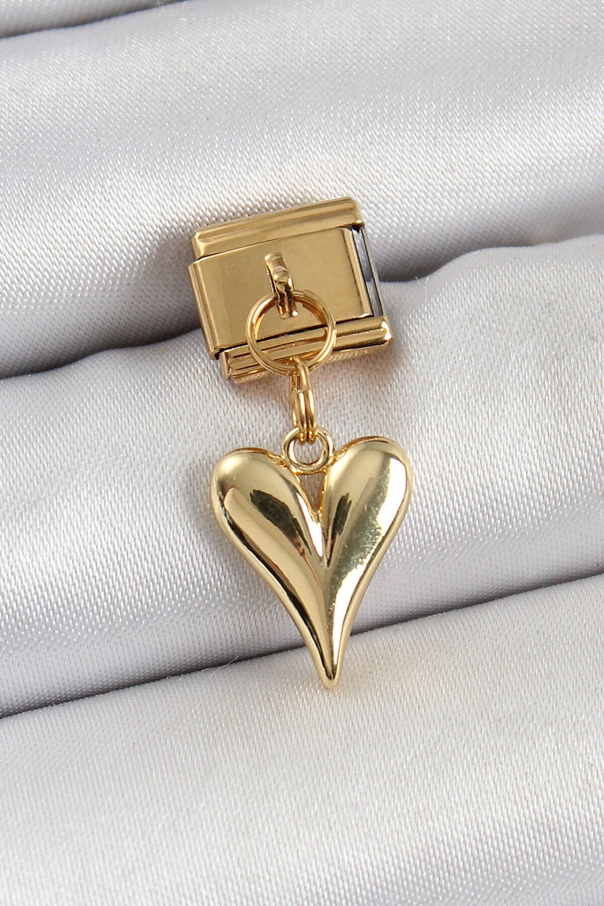 316L Çelik Sallantılı Kalp Model Gold Renk Nomination Charm