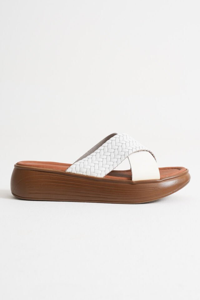 Beyaz Hakiki Deri Terlik TR31MY53M