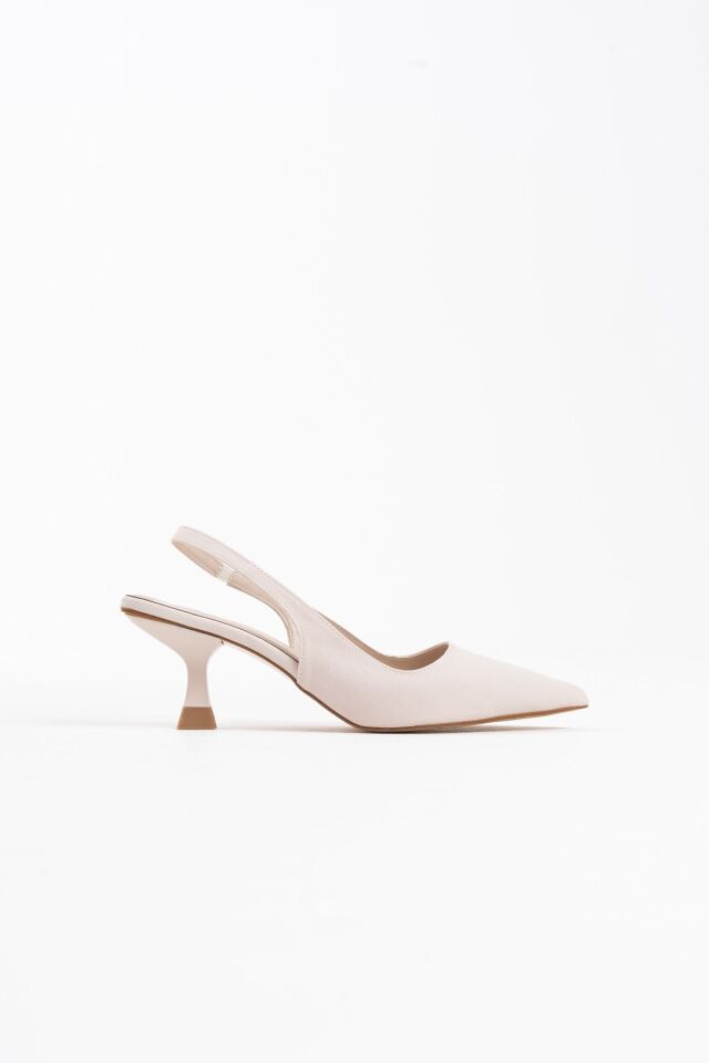 Kadın Bej Saten Topuklu Ayakkabı TR08MS08B