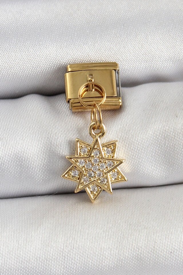 316L Çelik Sallantılı Zirkon Taşlı Yıldız Model Gold Renk Nomination Charm
