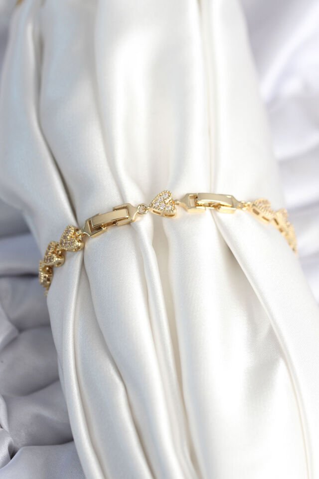 Pirinç Gold Renk Kalp Model Kadın Bileklik