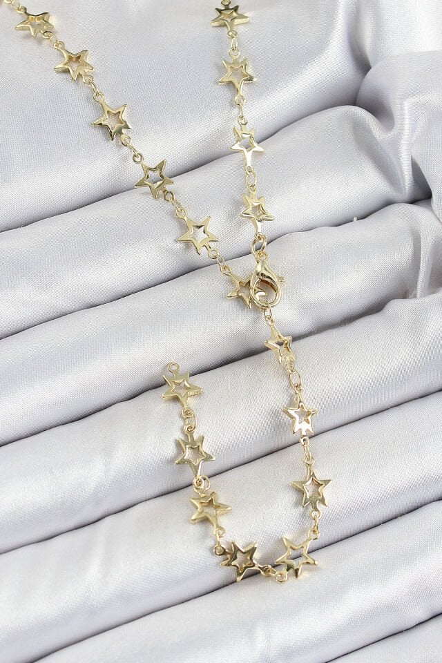 Pirinç Gold Renk Yıldızlı Kadın Y Kolye