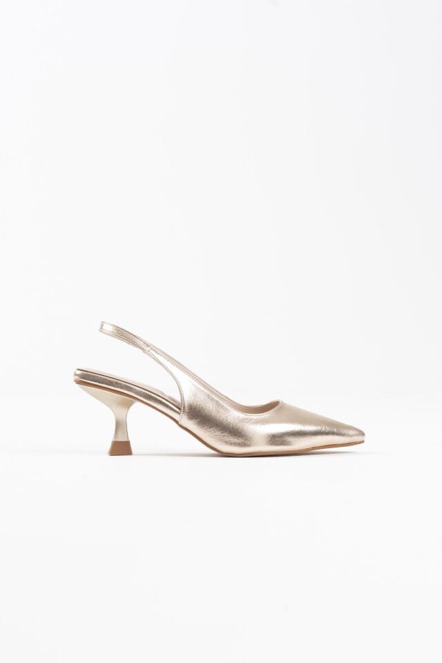 Kadın Altın Kırışık Rugan Topuklu Ayakkabı TR08MS08E