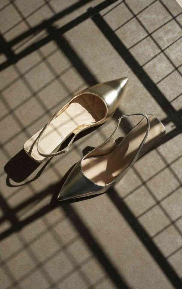 Kadın Altın Kırışık Rugan Topuklu Ayakkabı TR08MS08E