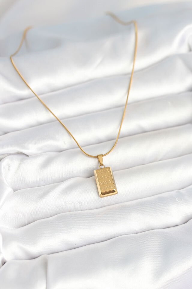 316L Çelik Gold Renk Külçe Altın Model Kolye