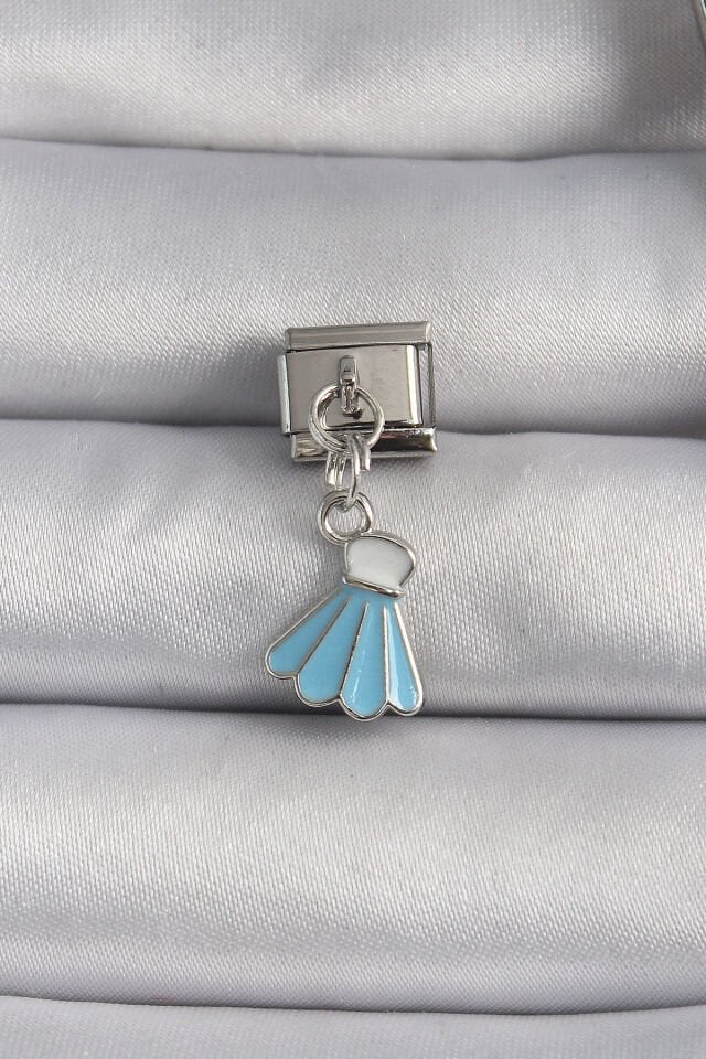 316L Çelik Gümüş Renk Mavi Renk Sallantı Elbise Model Nomination Charm