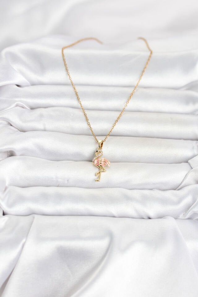 316L Çelik Zincir Gold Renk Flamingo Model Kadın Kolye