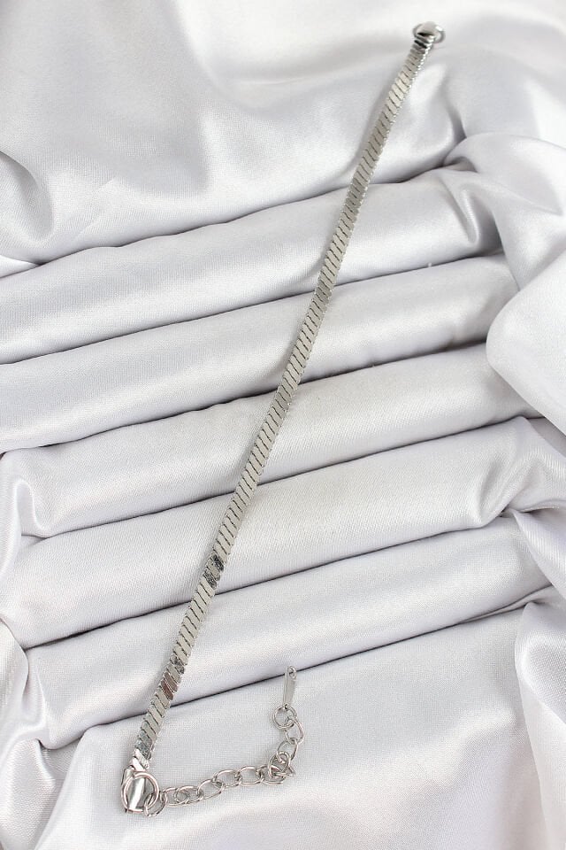 316L Çelik Gümüş Renk Yassı Zincir Model Kadın Bileklik