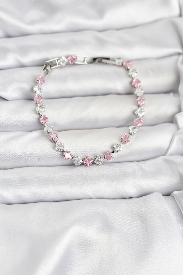 Kare Zirkon Taşlı Gümüş Renk Kadın Bileklik