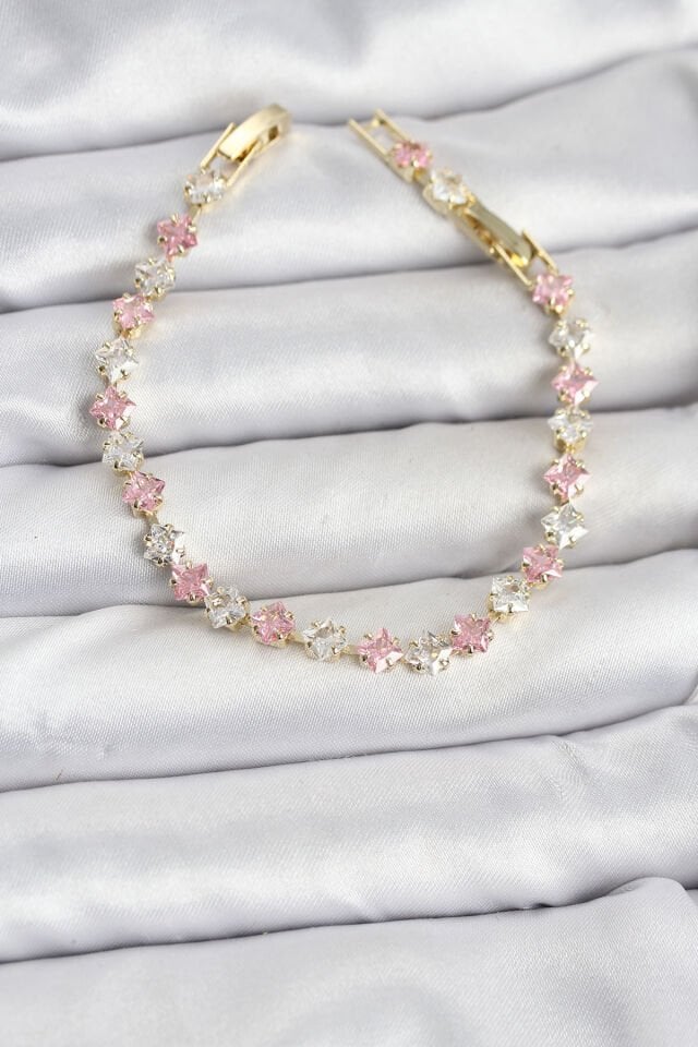 Kare Zirkon Taşlı Gold Renk Kadın Bileklik