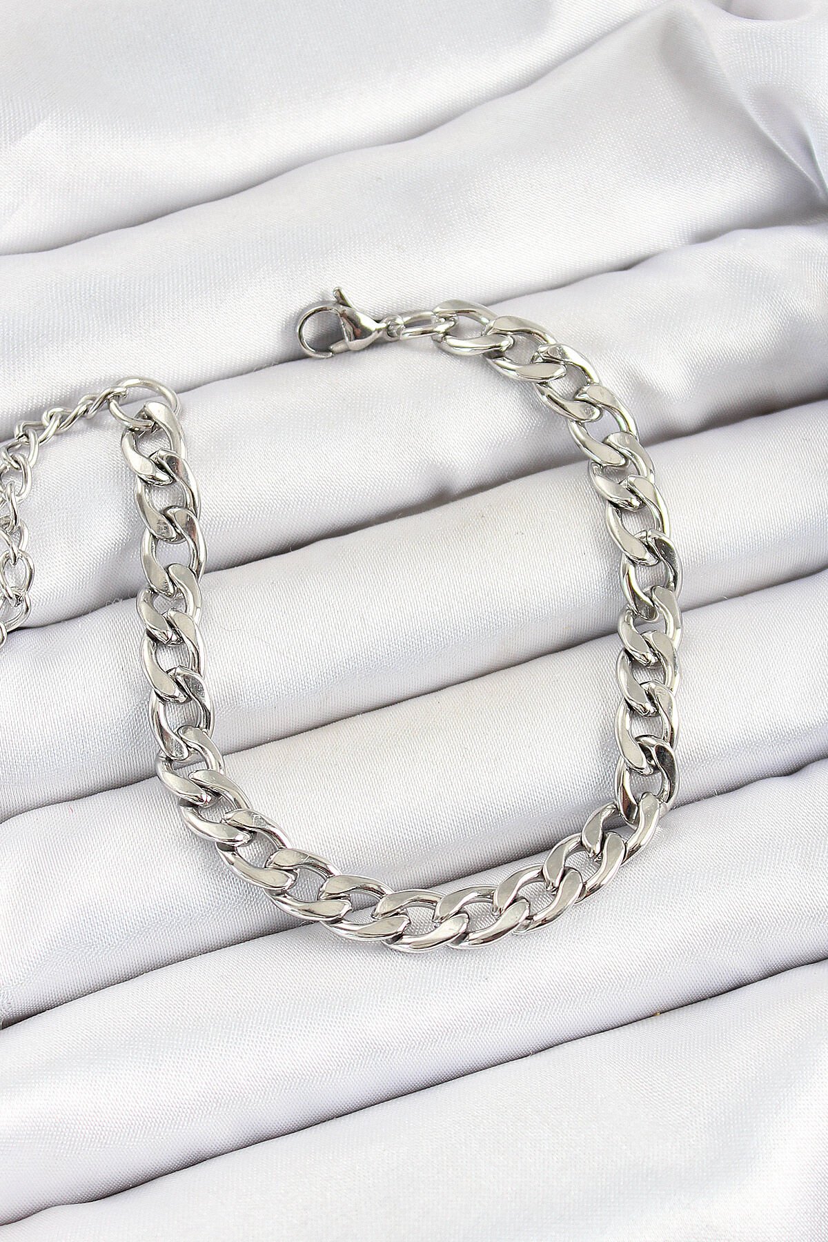 316L Çelik Gümüş Renk Kalın Zincir Erkek Bileklik