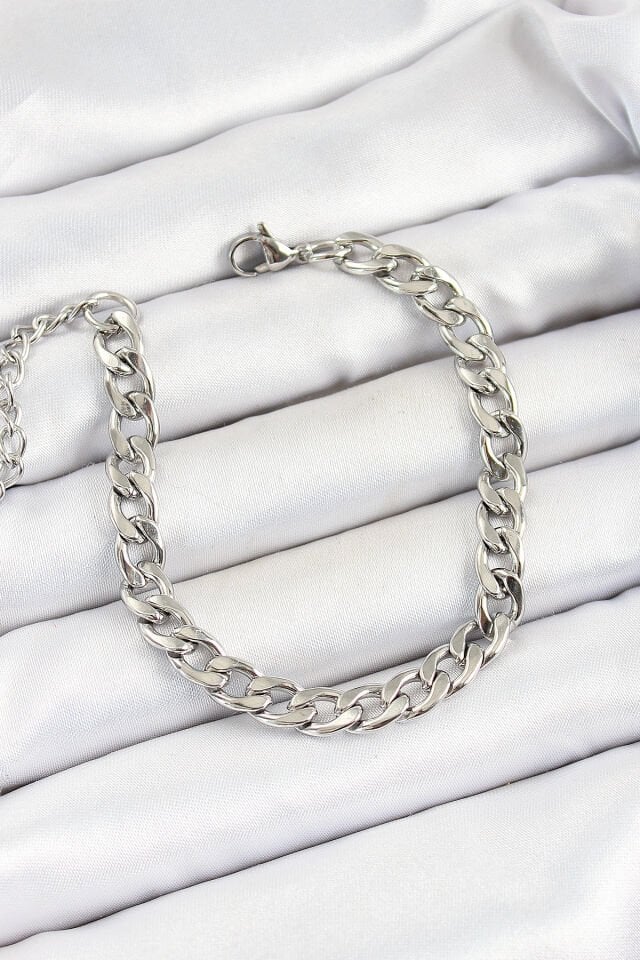 316L Çelik Gümüş Renk Kalın Zincir Erkek Bileklik