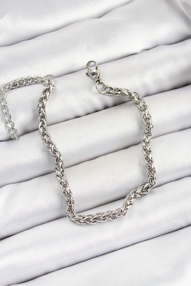 316L Çelik Gümüş Renk Örgü Zincir Erkek Bileklik