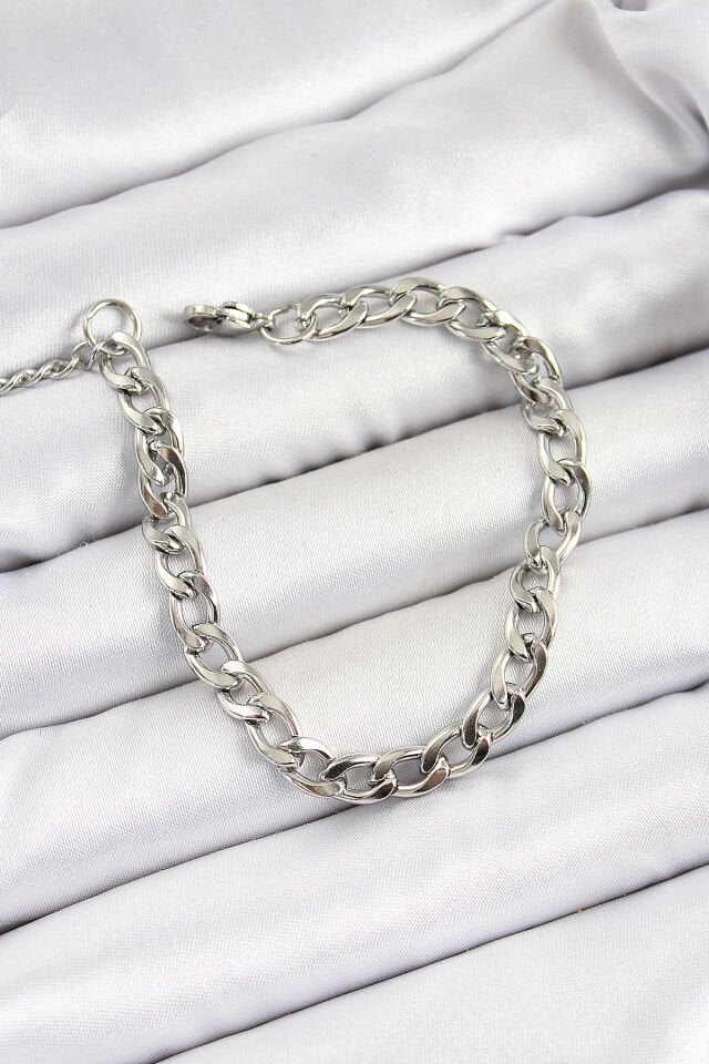 316L Çelik Gümüş Renk Kalın Zincir Erkek Bileklik