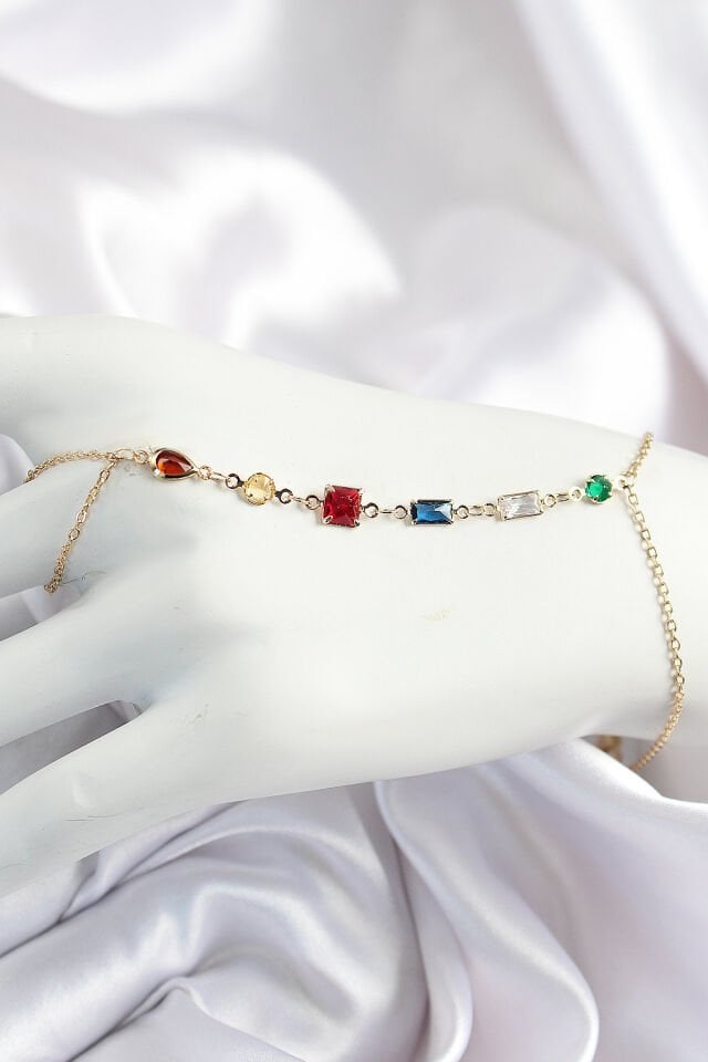 Pirinç Renkli Zirkon Taşlı Y Model Gold Renk Kadın Şahmeran