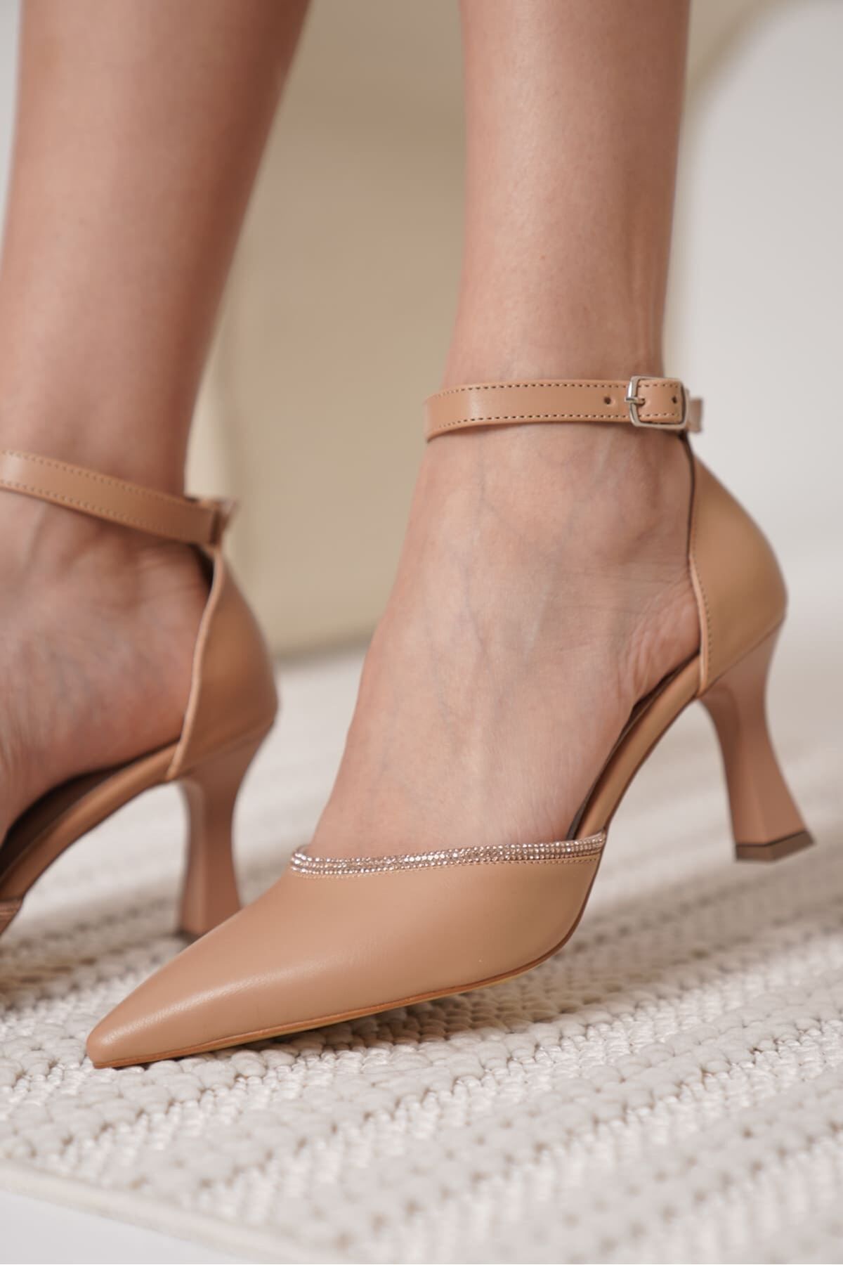 Taşlı Kadın Nude Topuklu Ayakkabı TR12MS02D