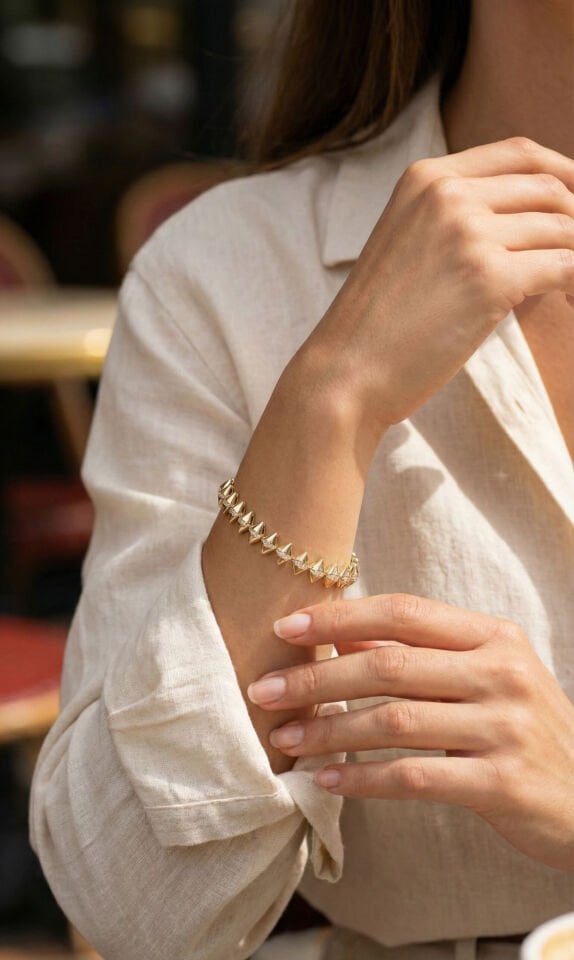 Pirinç Gold Renk Zirkon Taşlı Baklava Model Kadın Bileklik