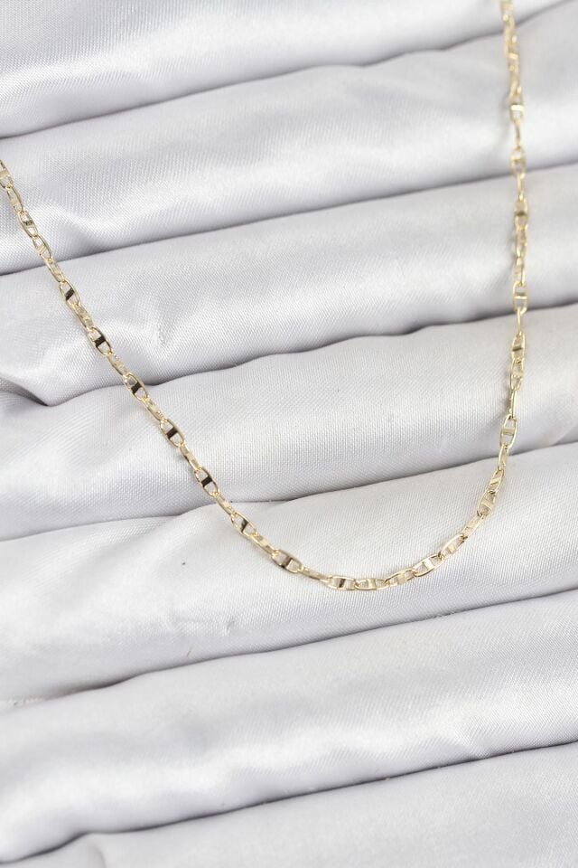 CM 14K Gold Renk Pirinç Gemi Zinciri Model Kadın Kolye