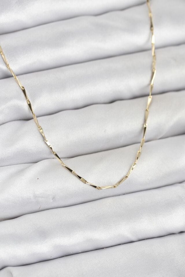 CM 14K Gold Renk İnce Kesim Çubuk Model Zincir Kadın Kolye