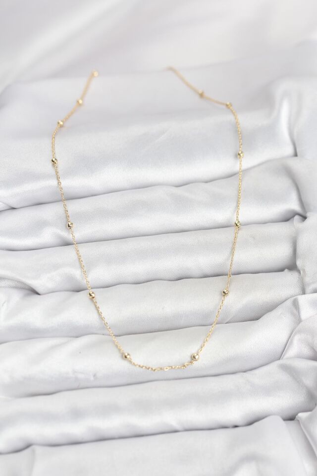 CM 14K Gold Renk Minik Top Zincirli Kadın Kolye