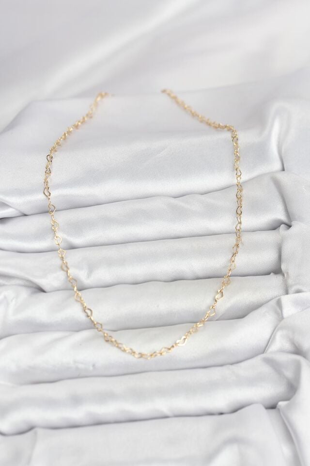 CM 14K Gold Renk Kalp Zincirli Kadın Kolye