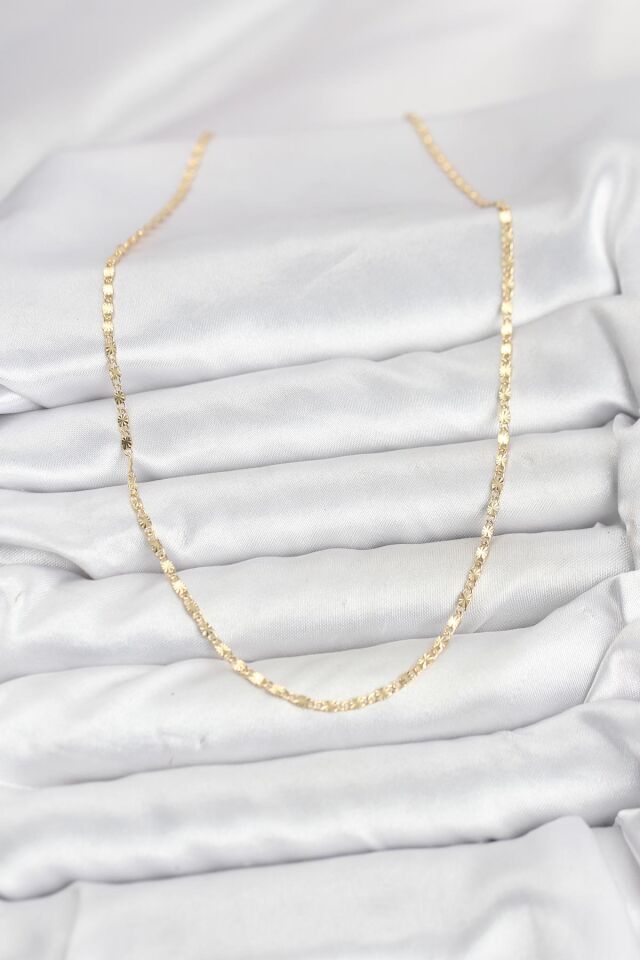 CM 14K Gold Renk Lazer İnce Zincirli Kadın Kolye