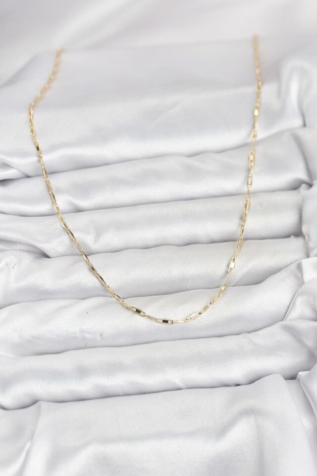 CM 14K Gold Renk Pirinç Ataç Zincir 60 cm Kadın Kolye