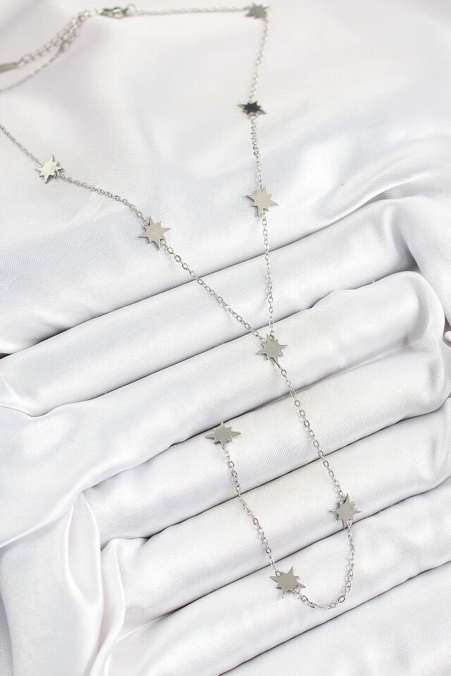 316L Çelik Kutup Yıldızı Figürlü Y Model Gümüş Renk Kadın Kolye