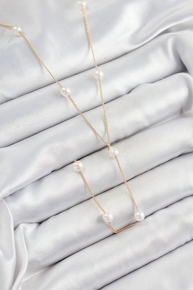 Pirinç İnci Figürlü Y Model Gold Renk Kadın Kolye