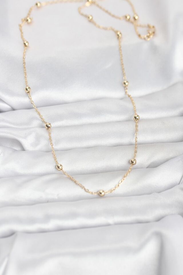 CM 14K Gold Renk Pirinç Top Zincirli 60 cm Kadın Kolye