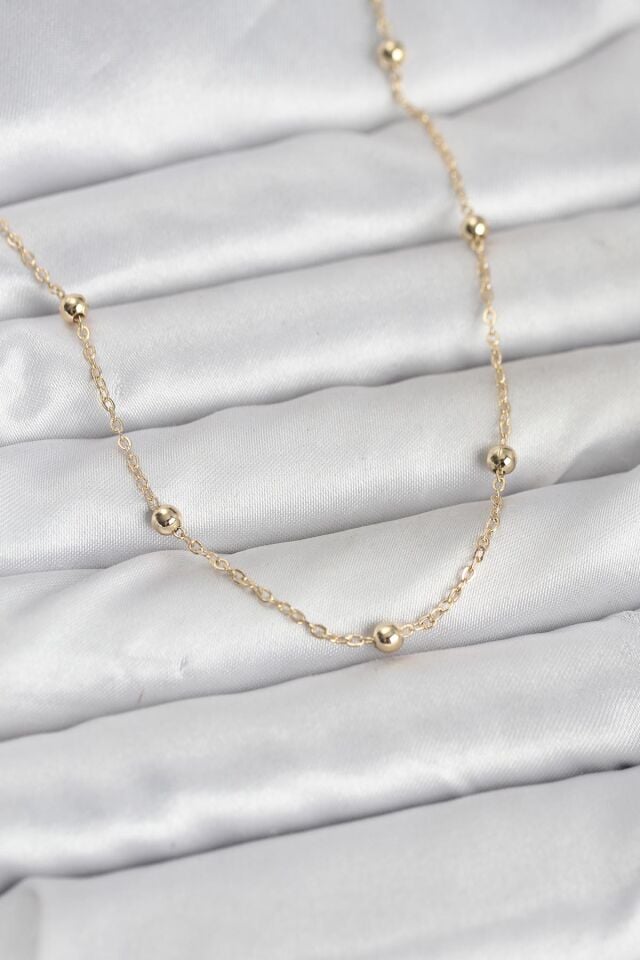 CM 14K Gold Renk Pirinç Top Zincirli 60 cm Kadın Kolye