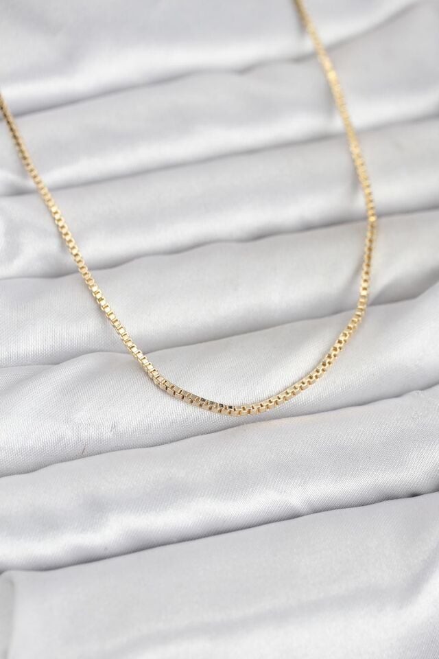 CM 14K Gold Renk Kare Zincirli Model 60 cm Kadın Kolye