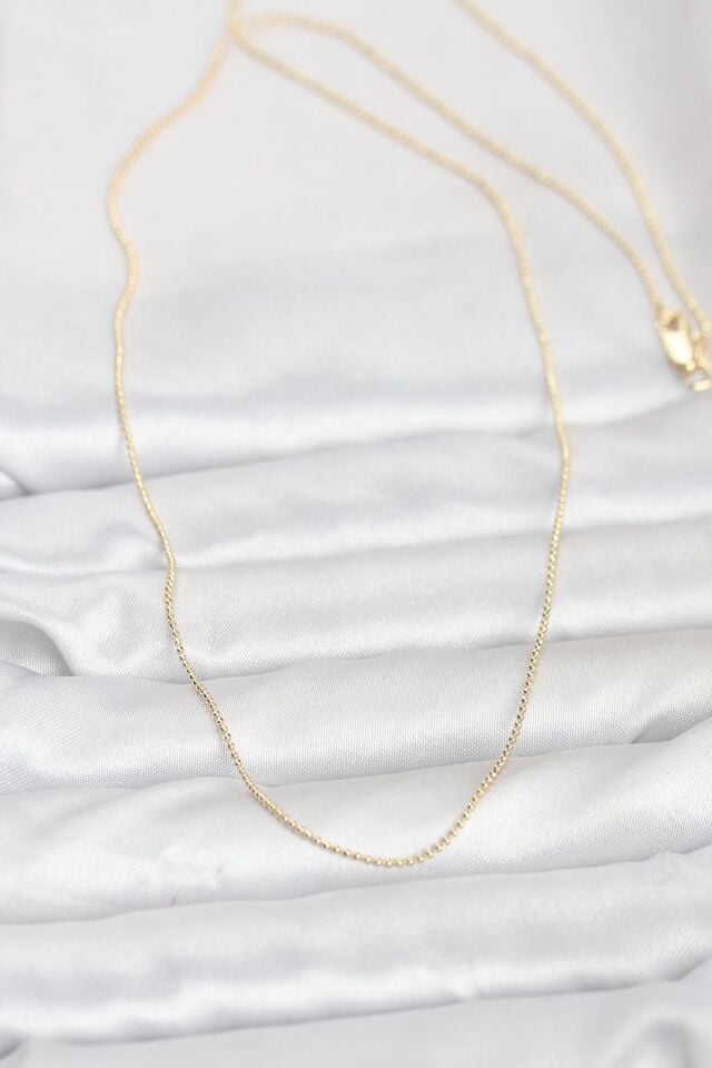 CM 14K Gold Renk İnce Top Zincirli 60 cm Kadın Kolye