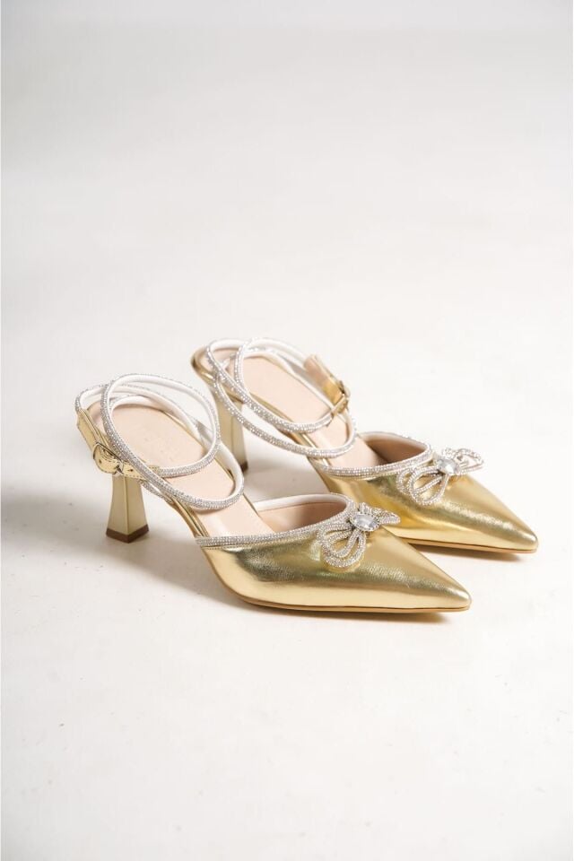 Kadın Altın Taşlı Topuklu Ayakkabı TR12MS05C