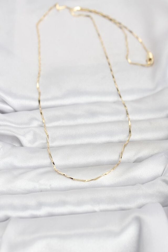 CM 14K Gold Renk Çubuk Kesme Zincir Model 60 cm Kadın Kolye