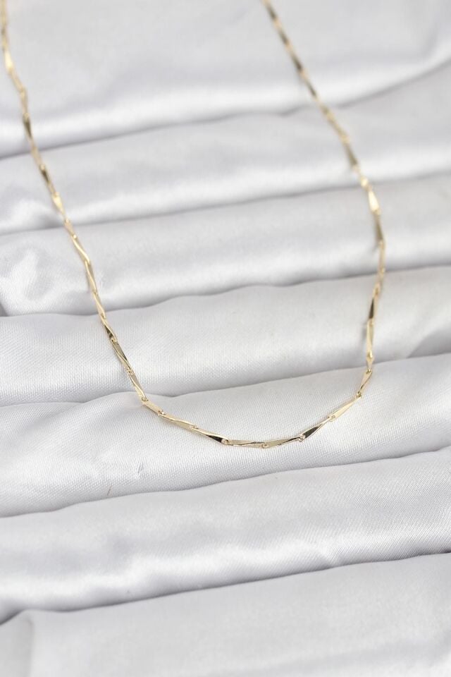 CM 14K Gold Renk Çubuk Kesme Zincir Model 60 cm Kadın Kolye