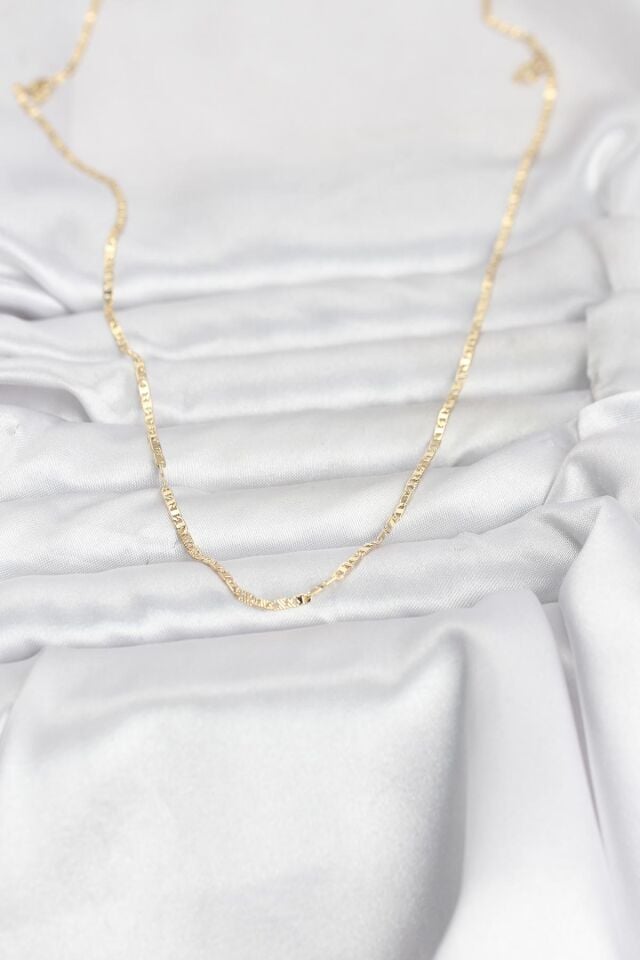 CM 14K Gold Renk Yassı Zincir Model 60 cm Kadın Kolye