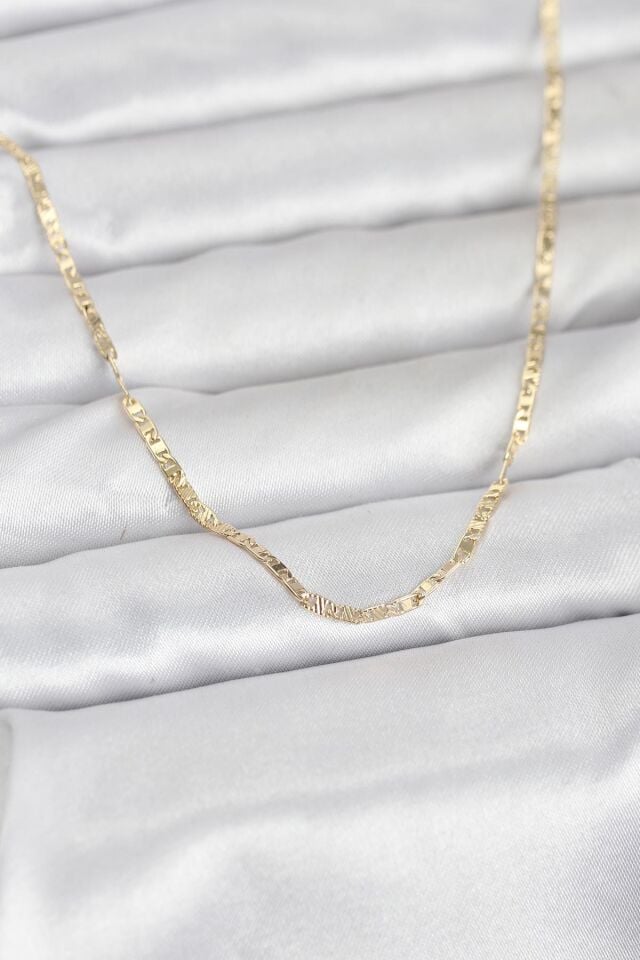 CM 14K Gold Renk Yassı Zincir Model 60 cm Kadın Kolye