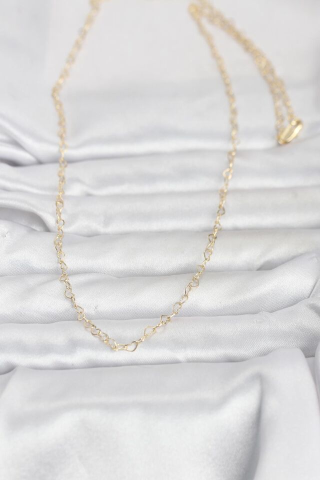 CM 14K Gold Renk Kalp Zincirli 60 cm Kadın Kolye