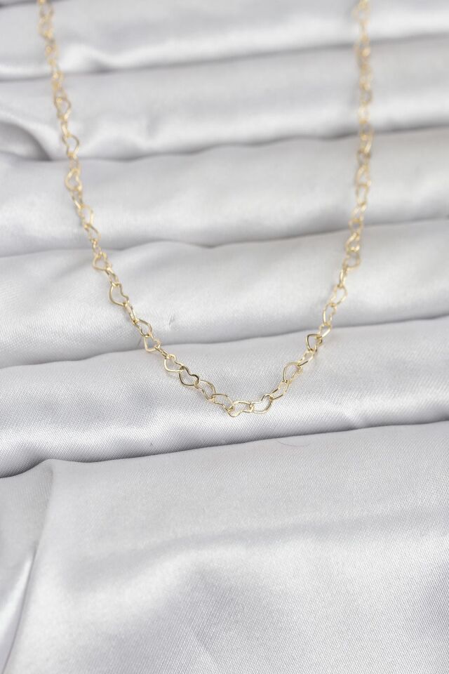 CM 14K Gold Renk Kalp Zincirli 60 cm Kadın Kolye