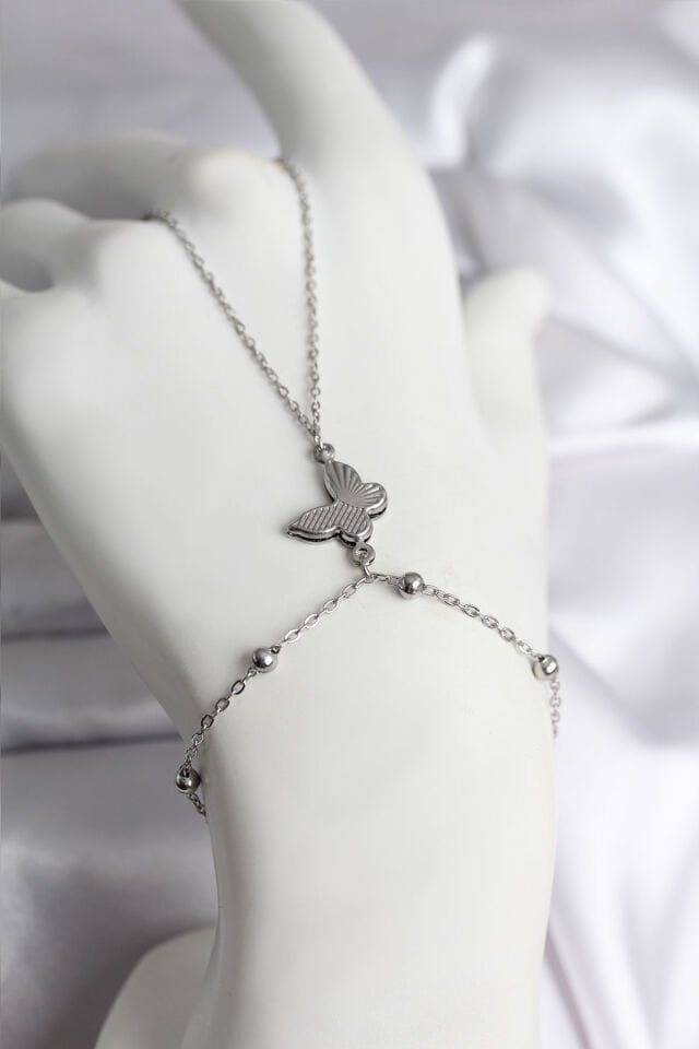 316L Çelik Gümüş Renk Kelebek Model Kadın Şahmeran