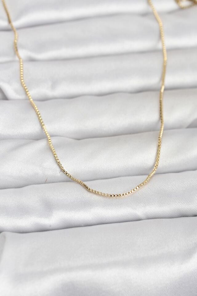 CM 14K Gold Renk İnce Kare Zincirli Model 60 cm Kadın Kolye
