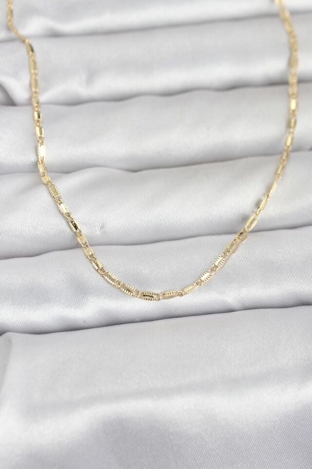 CM 14K Gold Renk Lazerli Zincir Model 60 cm Kadın Kolye