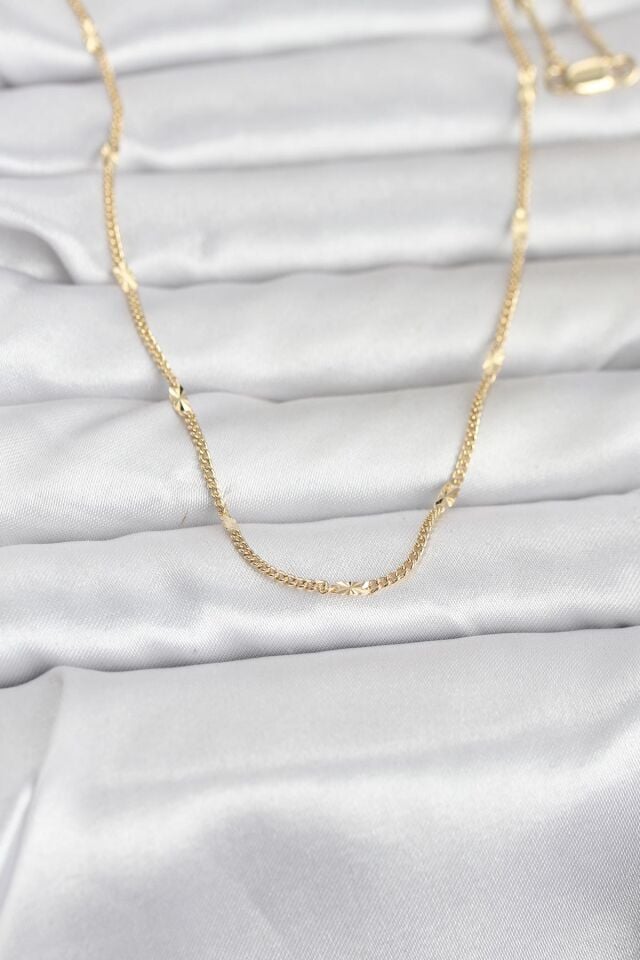 CM 14K Gold Renk Lazer Puntalı Model 60 cm Kadın Kolye