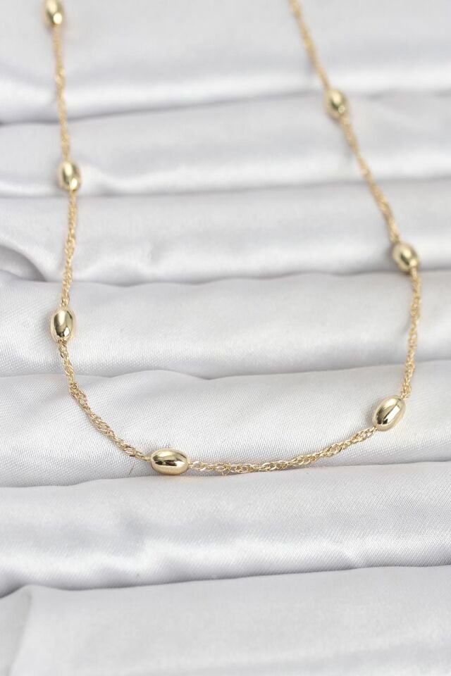 CM 14K Gold Renk Topçuklu Burgu Zincir Model 60 cm Kadın Kolye