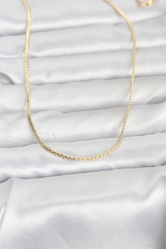 CM 14K Gold Renk Yassı Zincir Model 60 cm Kadın Kolye