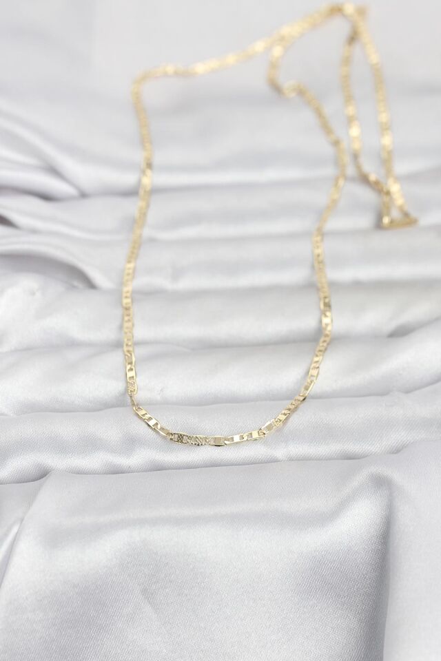 CM 14K Gold Renk Lazerli Yassı Model Zincirli 60 cm Kadın Kolye