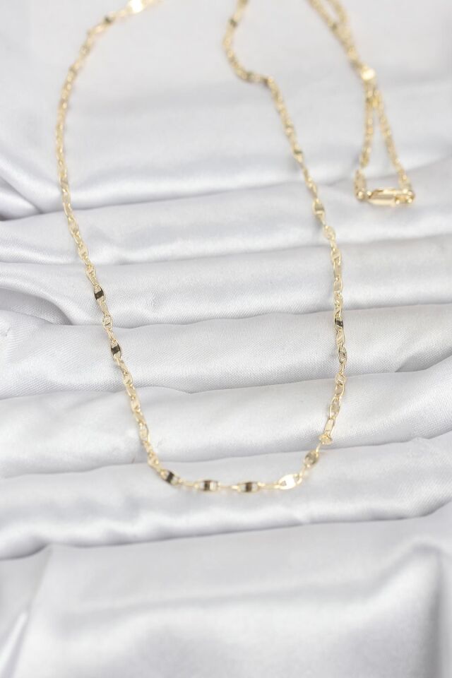 CM 14K Gold Renk Yassı Gemici Zincir Model 60 cm Kadın Kolye